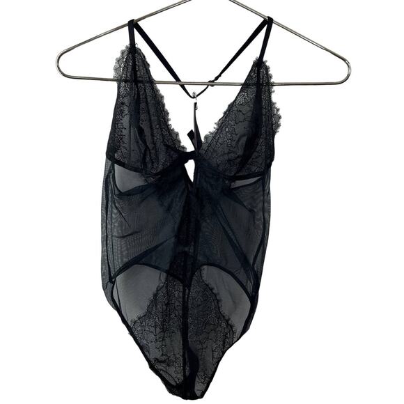 Victoria's Secret Black L Lace Plunge Teddy Floral Underwired V-Wire Halter Neck - Picture 3 of 9